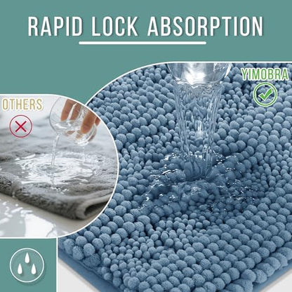 Yimobra Bathroom Rug Mat 24 x 17, Non Slip and Super Absorbent Bath Mat,Machine Washable Quick Dry,Ultra Plush Chenille Shower Rugs for Bathroom Floor Sink Tub and Shower Outside,Denim Blue
