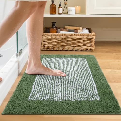 Bathroom Rugs 24x17 Non Slip Washable, Soft Absorbent Bath Mat Matcha Green