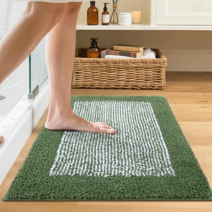 Bathroom Rugs 24x17 Non Slip Washable, Soft Absorbent Bath Mat Matcha Green