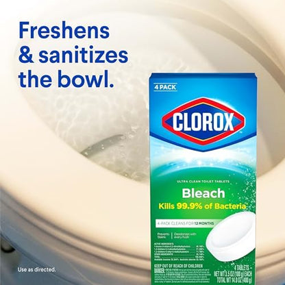 Clorox Ultra Clean Toilet Tablets Bleach 4 Count, 3.5 Ounces Each (Package May Vary)