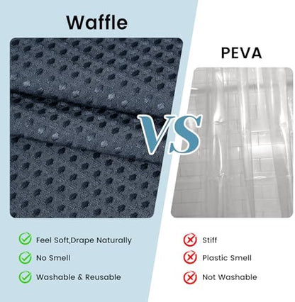 No Hook Waffle Shower Curtain with Snap in Liner Set, 71x74, Navy Blue
