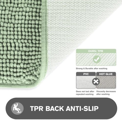 Sea Foam Bathroom Rugs – Absorbent and Washable Bath Mat, Non-Slip, Thick Soft Chenille Bath Rugs for Bathroom Floor, Shower, Sink - 24" x 36"