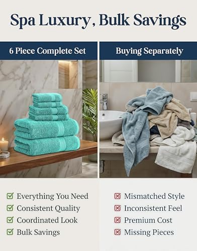 LANE LINEN Towel Set 6 Piece Soft Absorbent Quick Dry 100% Cotton - Teal