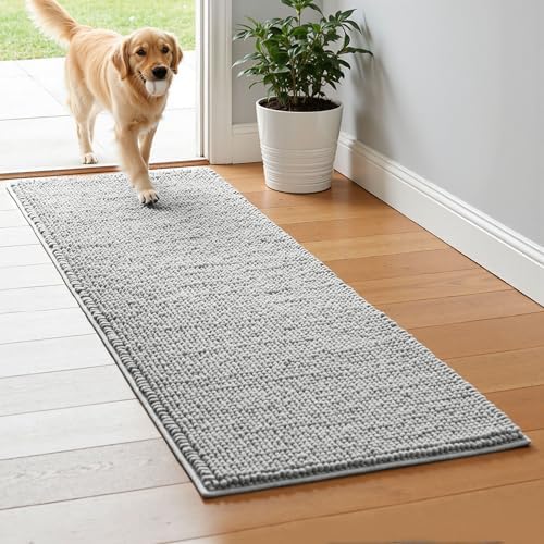 SUBRTEX Bathroom Rugs, 24" x 60" Chenille Bath Rug Soft Short Plush Bath Mat Soft Shower Mat Water Absorbent Shower Mat Quick Dry Machine Washable, Light Gray