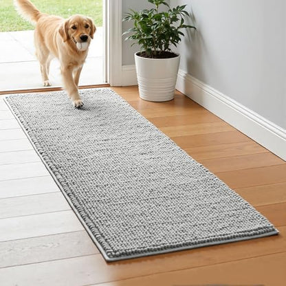 SUBRTEX Bathroom Rugs, 24" x 60" Chenille Bath Rug Soft Short Plush Bath Mat Soft Shower Mat Water Absorbent Shower Mat Quick Dry Machine Washable, Light Gray