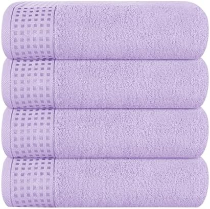 GLAMBURG Ultra Soft 4 Pack Oversized Bath Towel Set 27x54 inches, 100% Cotton Bath Towels, Highly Absorbant Compact Quickdry & Lightweight Towel, Ideal for Gym Travel Camp Pool - Purple