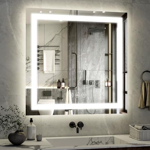 XRAMFY 36"X36"LED Bathroom Mirror, Backlit + Front Lit Wall Mirror