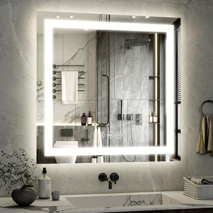 XRAMFY 36"X36"LED Bathroom Mirror, Backlit + Front Lit Wall Mirror