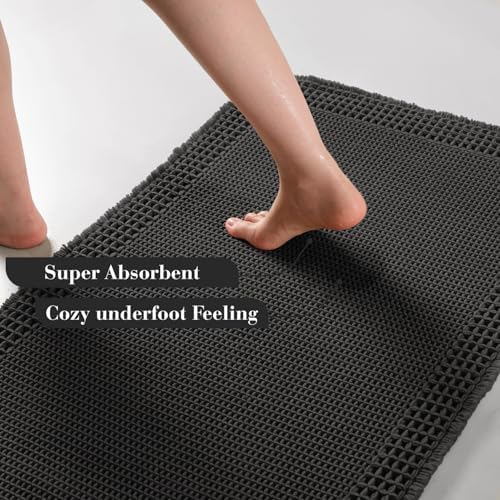 RESARE Waffle Bath Mat for Bathroom, Non Slip Bathroom Rugs 17"x24" Black