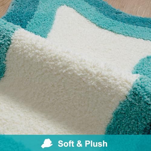 HAOCOO Aqua Blue Gradient Scalloped Runner Rug, 24x59 Inch Irregular Shape Bath Rug,Washable Absorbent Bathroom Runner Rug for Bedroom Bathtub Sink Shower