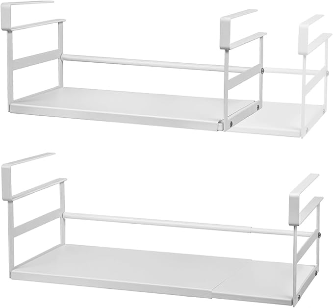 Under Shelf Storage Basket, 2-Pack Under Cabinet Shelf Organizer | Expandable Hanging Basket Holds 35 lbs Add-On Kitchen Pantry Cupboard Counter Laundry 13.19-23.03" W x 7.2" D x 5.12" H