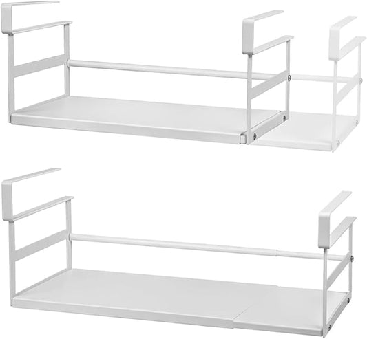 Under Shelf Storage Basket, 2-Pack Under Cabinet Shelf Organizer | Expandable Hanging Basket Holds 35 lbs Add-On Kitchen Pantry Cupboard Counter Laundry 13.19-23.03" W x 7.2" D x 5.12" H