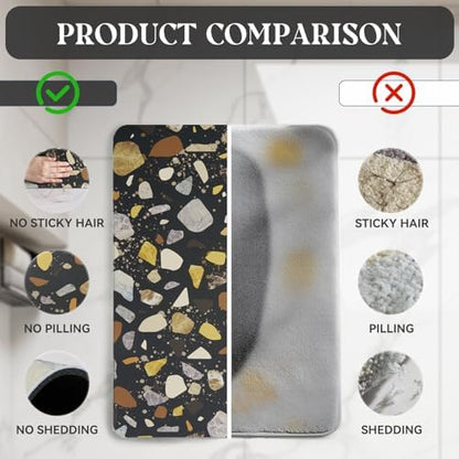 MontVoo -Bath Mat-Non Slip Thin Bathroom Rugs Fit Under Door- Quick Dry Absorbent Faux Suede Surface Grey Bathroom Floor Mats-Shower Rug for in Front of Bathtub Shower Black & Multi Color 17x27.5