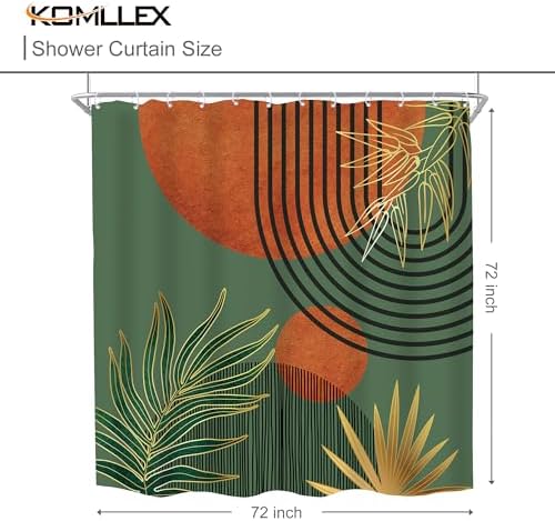 Mid Century Green Orange Boho Abstract Modern Bathroom Shower Curtain Set