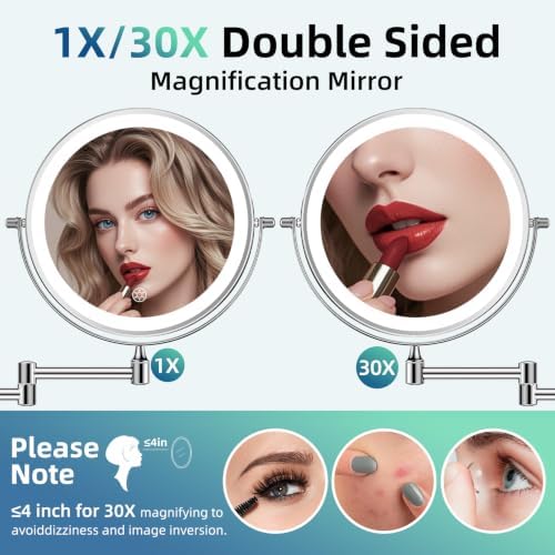 FUNTOUCH 5000mAh Rechargeable Wall Mounted Lighted Makeup Mirror 1X30X