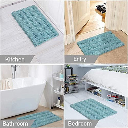 Turquoize Bathroom Rug 20"x32", Soft Absorbent Chenille Bath Rug, Aqua Haze