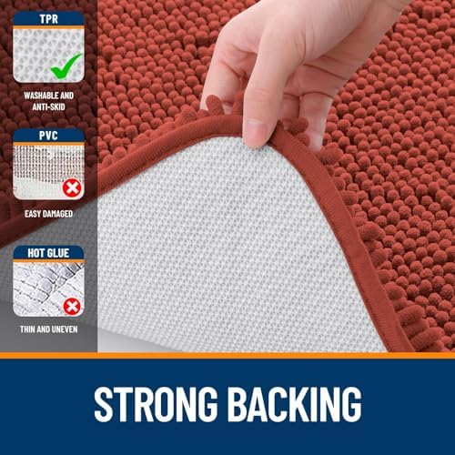 OLANLY Chenille Bath Rugs Sets 2 Piece, 24"x16"+24"x20", Rustic Terracotta