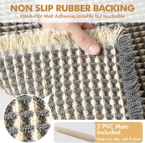 MIULEE Set of 2 Waffle Bathroom Runner Rugs Dark Grey&Yellow 2'x5'(24"x60")