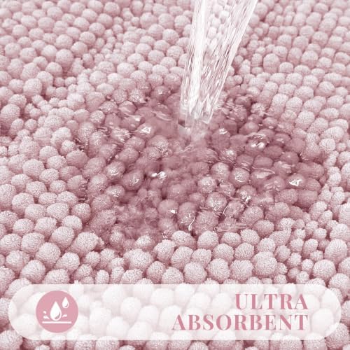 Bcoimo Bath Rug Mat,36x24 Chenille Non Slip Pink Bathroom Floor Shower Mats