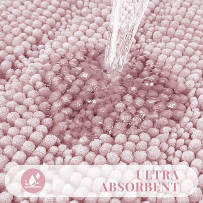 Bcoimo Bath Rug Mat,36x24 Chenille Non Slip Pink Bathroom Floor Shower Mats