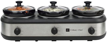 CULINARY CHEF, Triple Slow Cooker, Buffet Server 2.5qt x 3 Pot, Food Warmer – Stainless