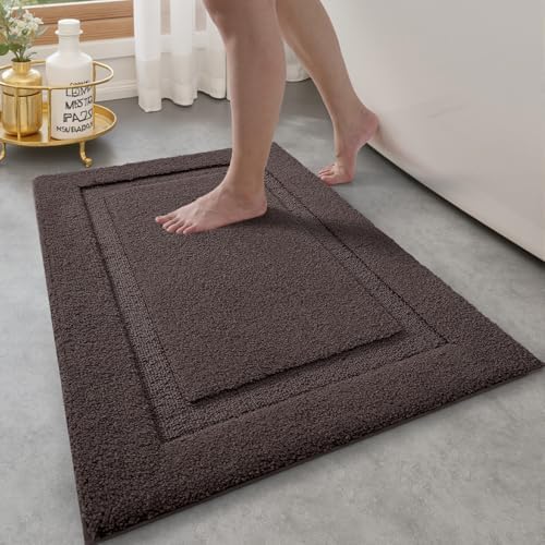 LUMI Ultra Soft Bathroom Rugs Absorbent, Non Slip Bath Mat 16X24, Brown