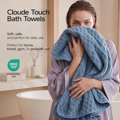 REDKISS Blue Gray Microfiber Bath Towel Large, 31”x 61” 4 Pack
