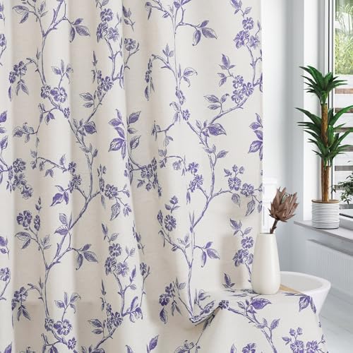 MitoVilla Extra Long Shower Curtain Set 72 x 84, Cotton Floral Cottagecore Spring Shower Curtains for Bathroom, Modern Farmhouse Country Plant Leaves Bathroom Décor