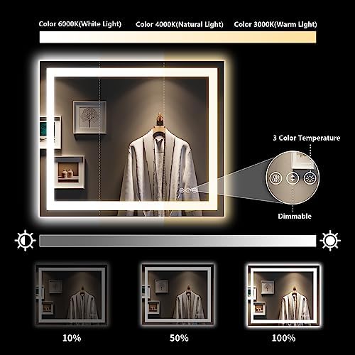 36x30 LED Bathroom Mirror with Lights, Lighted Vanity Mirror