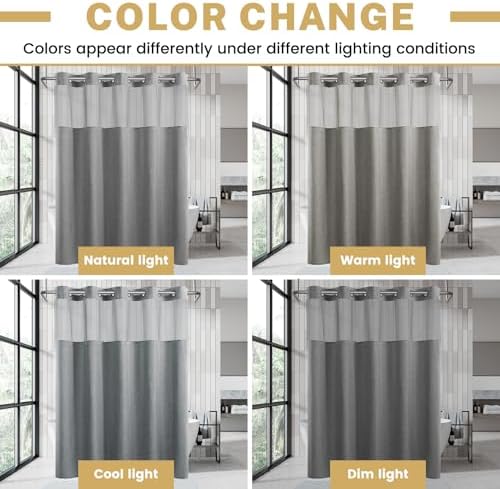 WONICY Stall No Hook Shower Curtain with Snap-in Liner, Grey, 54 x 80