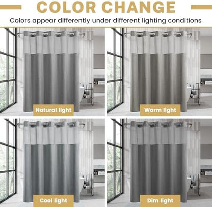 WONICY Stall No Hook Shower Curtain with Snap-in Liner, Grey, 54 x 80