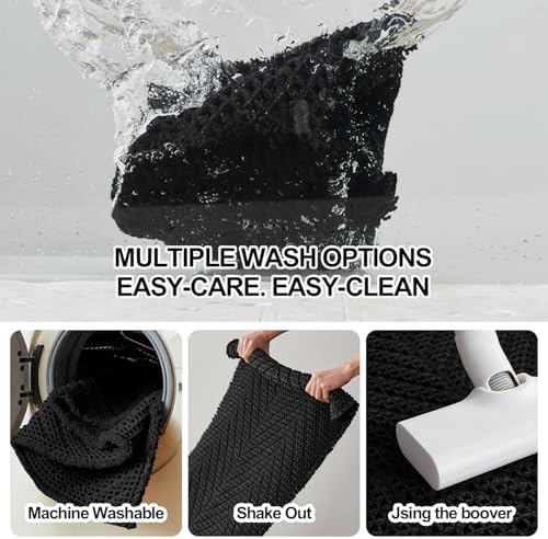 Sunfly Long Black Bathroom Rug, Waffle Bath Mat Non-Slip Washable Super Absorbent Quick Dry, Boho Farmhouse Bathroom Runner Decor 24"x60" Black