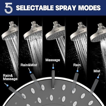 HOPOPRO 5-Mode High Pressure Shower Head - The Washington Post, NBC News, Today TV Show Recommended - High Flow Fixed Showerheads (6 Inch Brushed Nickel)