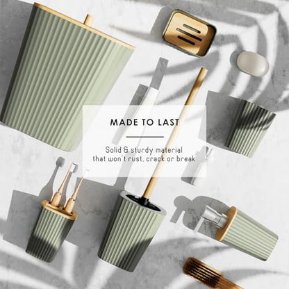 Clara Clark Bathroom Accessories Set - Bathroom Set, Bathroom Sets with Shower Curtain and Rugs, Shower Curtain Set with Trash Can - Sage Green - 22PC