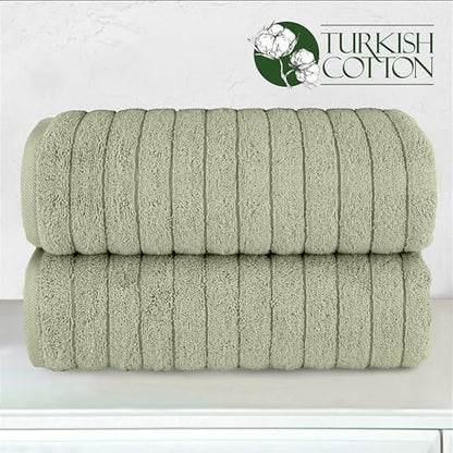 Elegant Comfort 100% Turkish Cotton Corduroy Ribbed Luxury Soft 2 Pack Bath Towels 27 x 54 Inch - Ultra Plush, Absorbent, Quick Dry, Hotel Spa Quality Towels for Bathroom Essentials, Mint Green