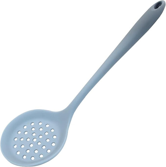Hordion 1 Pcs Silicone Slotted Spoon, Grey Strainer Spoon Non Stick Silicone Skimmer Heat Resistant Cooking Spoon