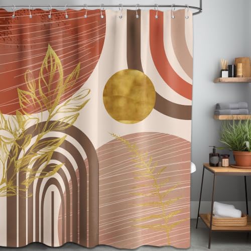 Burnt Orange Extra Long Shower Curtain, Tall 72X78 in, Mid Century