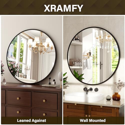 XRAMFY 36 Inch Round Mirror-Black Circle Mirrors for Bathroom, Entryway