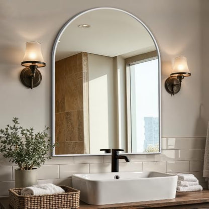 Arched Bathroom Vanity Mirror for Over Sink, 40”x30”, Silver