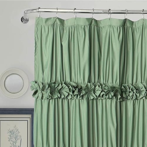 Homechoice Decor Light Green Ruffle Shower Curtain 72" W x 72" H