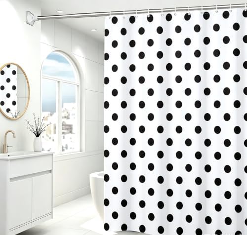 Polka Dots Shower Curtain, Black White Waterproof Fabric Shower Curtain for Bathroom with Modern Abstract Geometric Circle Bath Curtain Decor with Hooks, Machine Washable, 72''Wx72''L