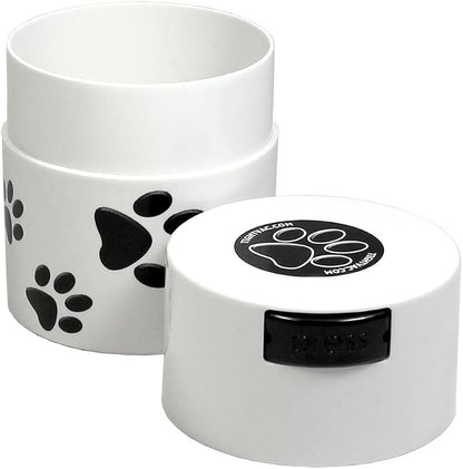 Pawvac 3 Ounce Vacuum Sealed Pet Food Storage Container; White Cap & Body/Black Paws