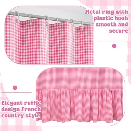 HunnmingRe Ruffle Hem Gingham Shower Curtain Pink