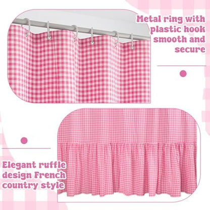 HunnmingRe Ruffle Hem Gingham Shower Curtain Pink