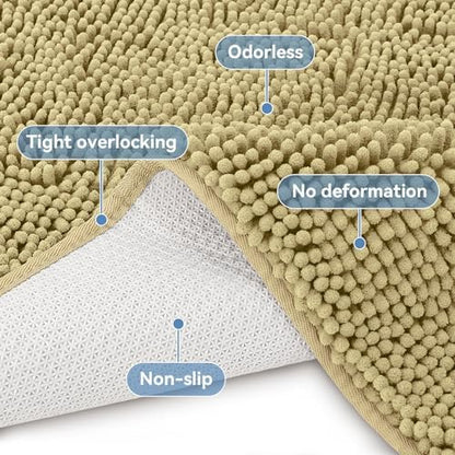 Bcoimo Small Bath Rug Mat,Chenille High Absorbent Beige Bathroom Floor Mats