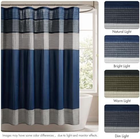 Madison Park Amherst 72 x 72 Bathroom Shower Curtain, Faux Silk, Navy