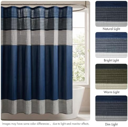 Madison Park Amherst 72 x 72 Bathroom Shower Curtain, Faux Silk, Navy