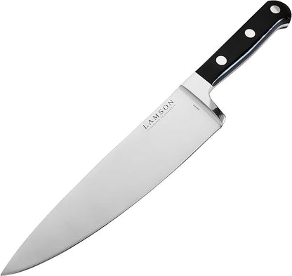Lamson Premier Forged 8" Chef's Knife, Hi-Carbon Stainless Steel Blade, Triple Riveted for Balance, Ideal for Dicing, Slicing & Chopping, Kitchen Knives - Midnight Handle