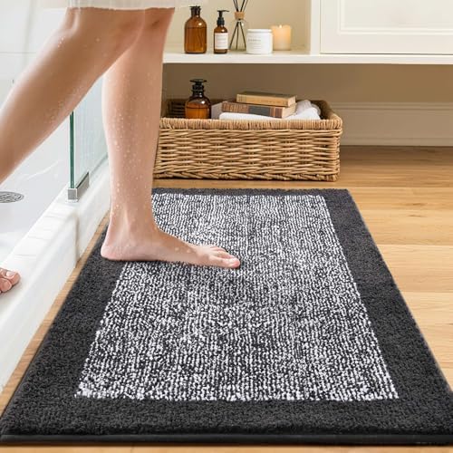 Bathroom Rugs 30x20 Non Slip Washable, Soft Absorbent Bath Mat Dark Grey