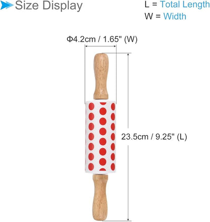 Silicone Rolling Pins, 9.25" Length, Silicone & Oak Non-Stick Ergonomic Wooden Handle Fondant Dough Roller Red White - (Applications: for Baking DIY Projects)